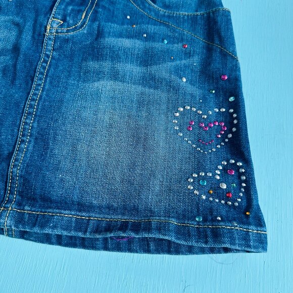 Children's Place Jean Skirt Embellished with Hearts Rhinestones Girls Size 8 - Picture 2 of 6
